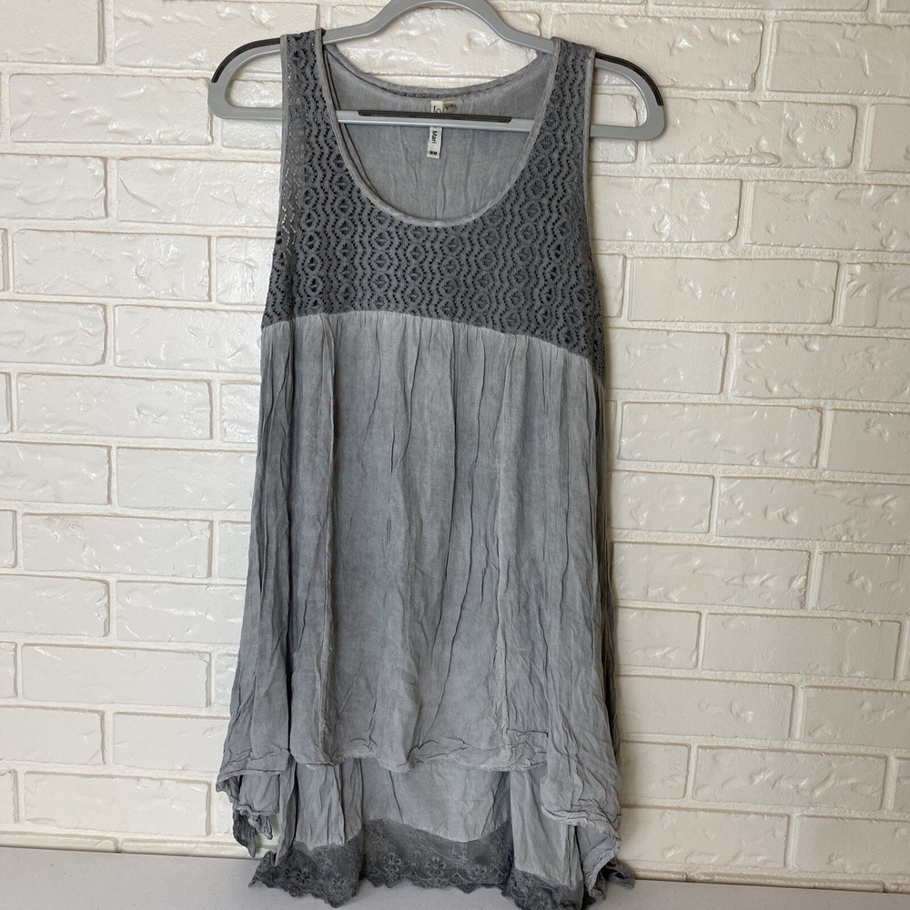 Lori + Mari Dress Size Med Gray Lace Lined Sleeveless Hi-low
